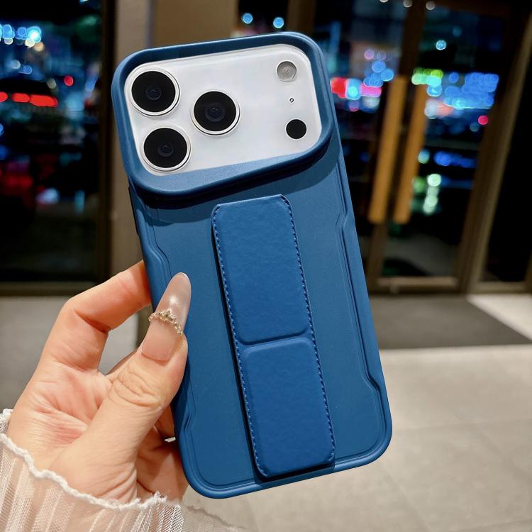 For iPhone 17 Pro Max Slim Waist Design Soft TPU Shockproof Phone Case with Fold Holder(Dark Blue)