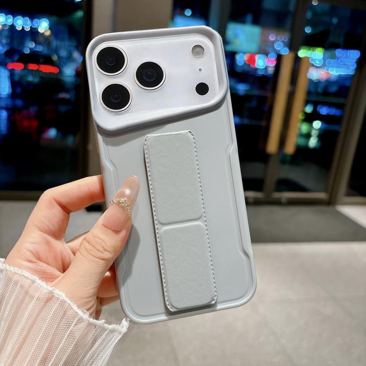 For iPhone 17 Pro Max Slim Waist Design Soft TPU Shockproof Phone Case with Fold Holder(Grey)