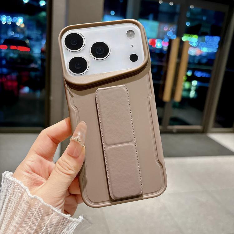 For iPhone 17 Pro Max Slim Waist Design Soft TPU Shockproof Phone Case with Fold Holder(Khaki)