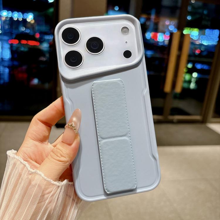 For iPhone 17 Pro Max Slim Waist Design Soft TPU Shockproof Phone Case with Fold Holder(Sierra Blue)