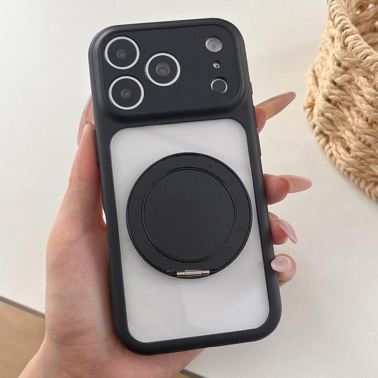 For iPhone 17 Pro Max Soft-Color Acrylic 360 Rotation Holder Phone Case(Black)