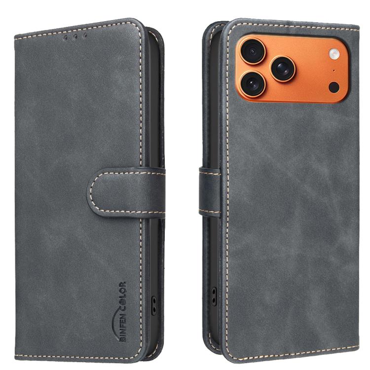 For iPhone 17 Pro Max Solid Color Calfskin Texture RFID Vegan Leather Phone Case(Black)