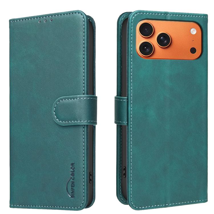 For iPhone 17 Pro Max Solid Color Calfskin Texture RFID Vegan Leather Phone Case(Green)