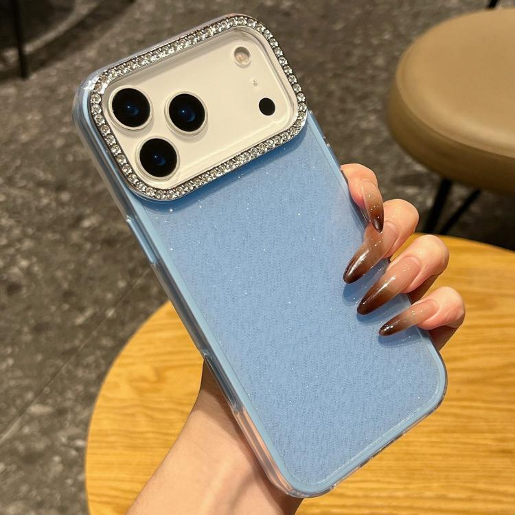 For iPhone 17 Pro Max Solid Color Glitter & Rhinestone Design Phone Case(Blue)