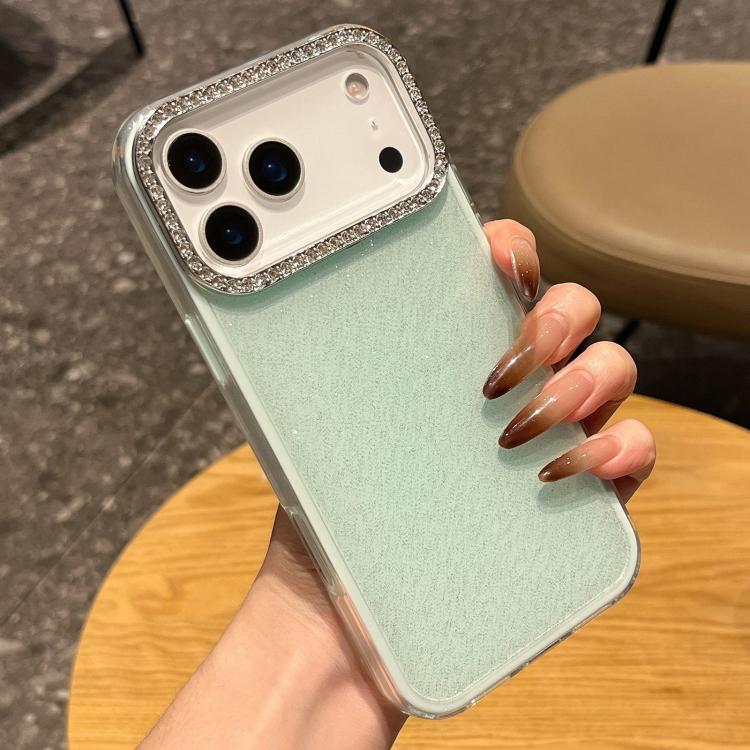 For iPhone 17 Pro Max Solid Color Glitter & Rhinestone Design Phone Case(Green)