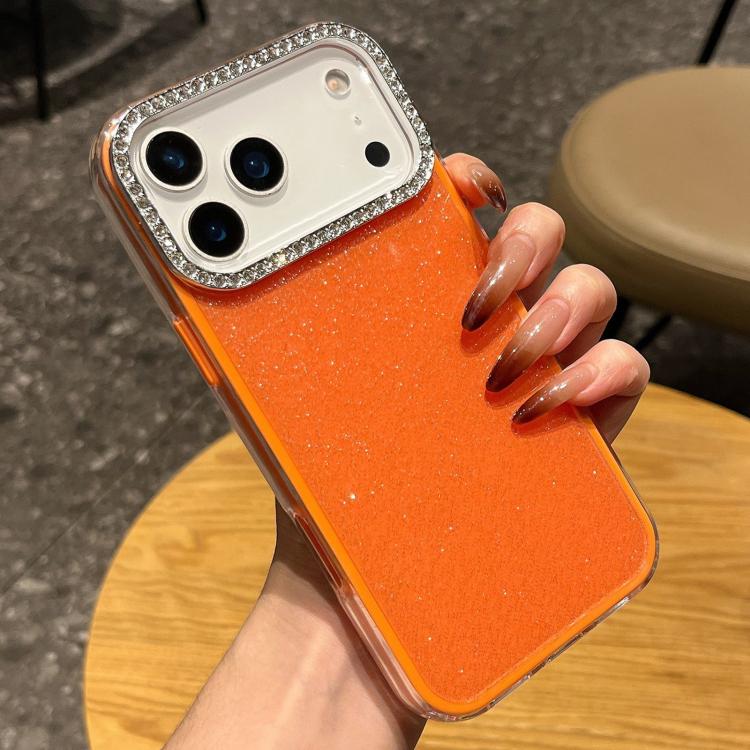 For iPhone 17 Pro Max Solid Color Glitter & Rhinestone Design Phone Case(Orange)