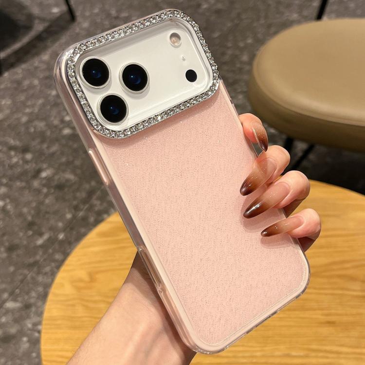 For iPhone 17 Pro Max Solid Color Glitter & Rhinestone Design Phone Case(Pink)