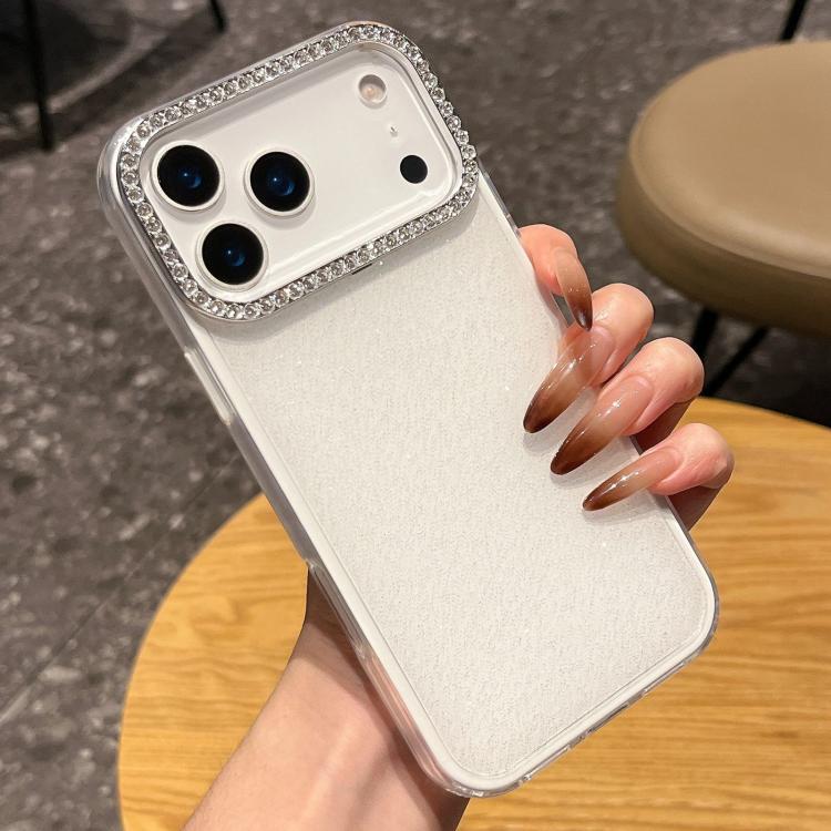 For iPhone 17 Pro Max Solid Color Glitter & Rhinestone Design Phone Case(White)