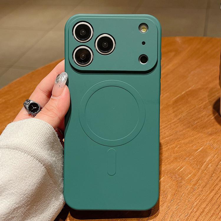 For iPhone 17 Pro Max Solid Color Liquid Silicone MagSafe Magnetic Phone Case(Dark Green)