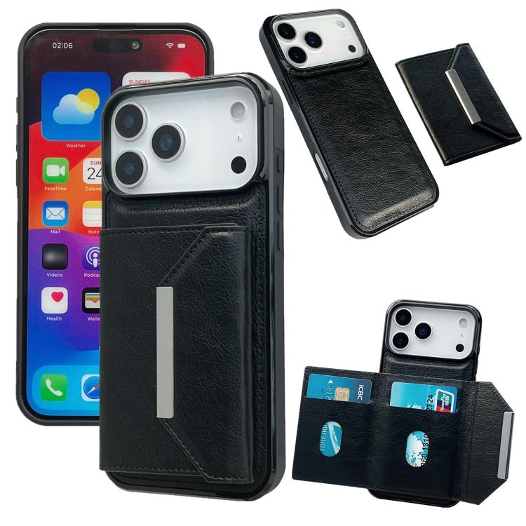 For iPhone 17 Pro Max Solid Color Metal Buckle Card Slots Bag Phone Case(Black)