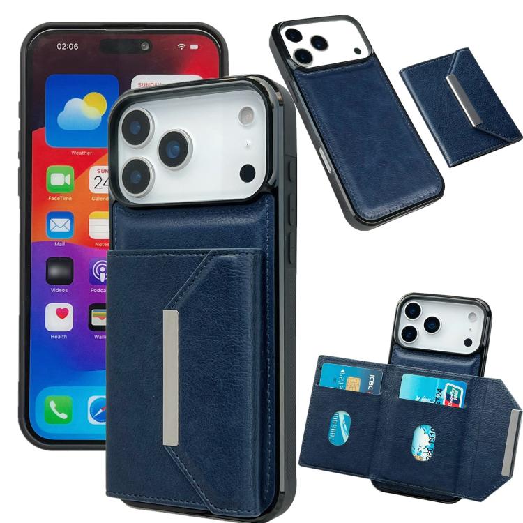 For iPhone 17 Pro Max Solid Color Metal Buckle Card Slots Bag Phone Case(Blue)
