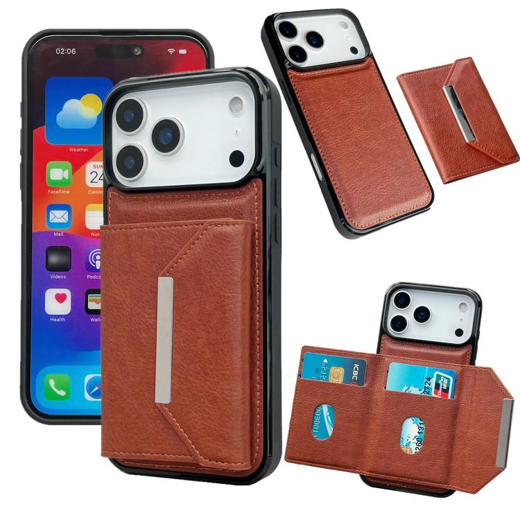 For iPhone 17 Pro Max Solid Color Metal Buckle Card Slots Bag Phone Case(Brown)