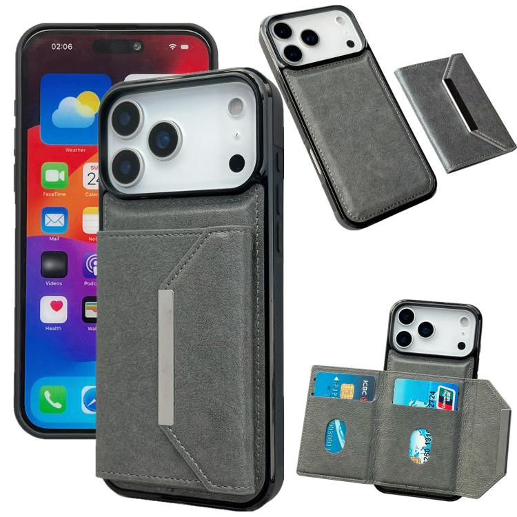 For iPhone 17 Pro Max Solid Color Metal Buckle Card Slots Bag Phone Case(Grey)