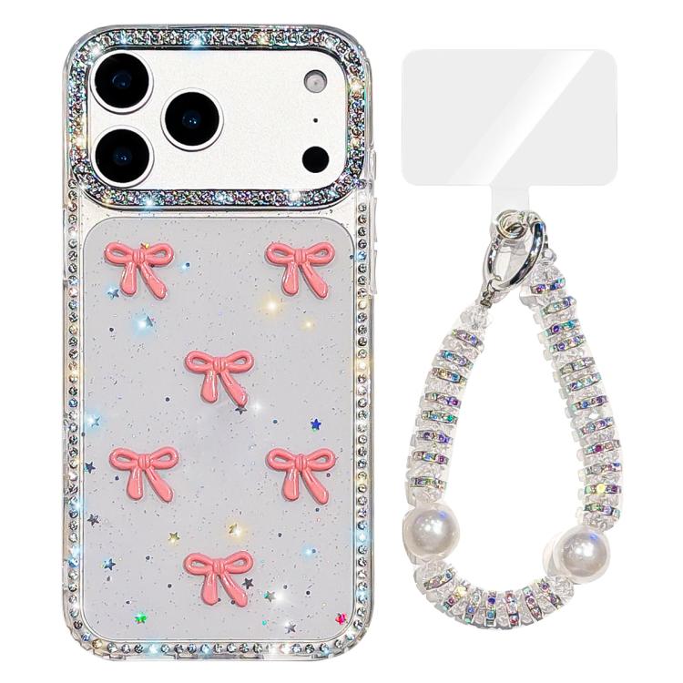 For iPhone 17 Pro Max Sparkling IMD Colorful Bow Phone Case with Bracelet(Glitter Star)