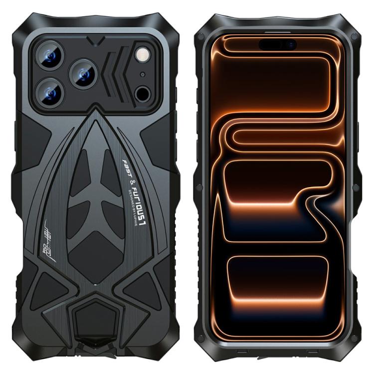 For iPhone 17 Pro Max Sports Car Metal Silicone Shockproof Phone Case with Film(Black)