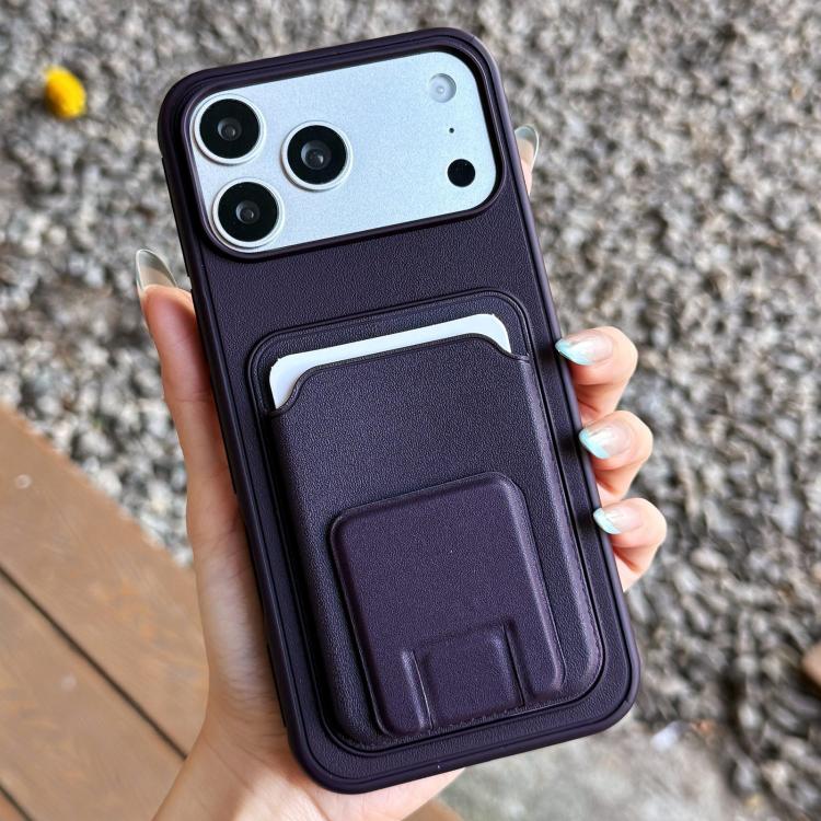 For iPhone 17 Pro Max Square Folding Card Bag Holder Phone Case(Dark Purple)