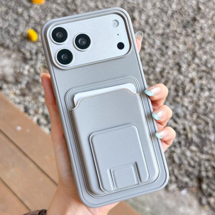 For iPhone 17 Pro Max Square Folding Card Bag Holder Phone Case(Grey)
