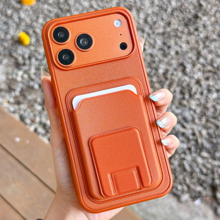 For iPhone 17 Pro Max Square Folding Card Bag Holder Phone Case(Orange)