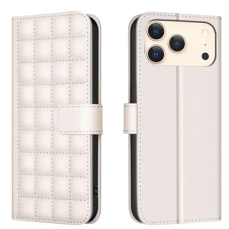 For iPhone 17 Pro Max Square Texture Leather Phone Case(Beige)
