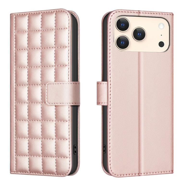 For iPhone 17 Pro Max Square Texture Leather Phone Case(Rose Gold)