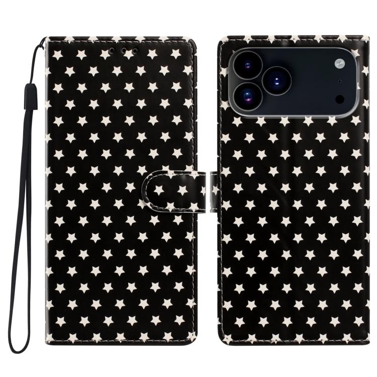 For iPhone 17 Pro Max Star Pattern Magnetic Buckle Vegan Leather Phone Case with Wrist Strap(Black)