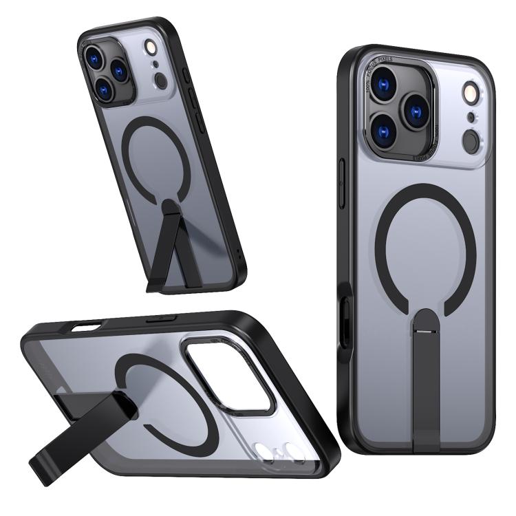 For iPhone 17 Pro Max Star Shine Series TPU + PC MagSafe Phone Case with Fold Holder(Black)