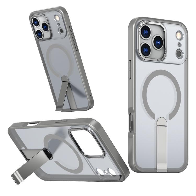 For iPhone 17 Pro Max Star Shine Series TPU + PC MagSafe Phone Case with Fold Holder(Grey)