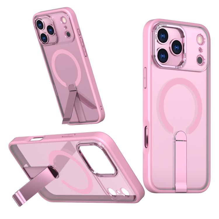 For iPhone 17 Pro Max Star Shine Series TPU + PC MagSafe Phone Case with Fold Holder(Pink)