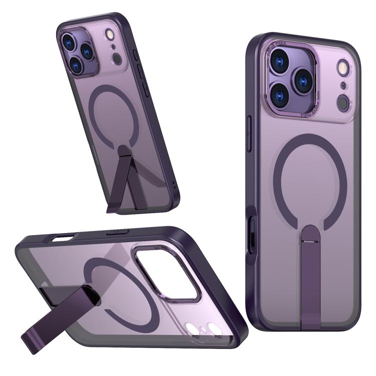 For iPhone 17 Pro Max Star Shine Series TPU + PC MagSafe Phone Case with Fold Holder(Purple)