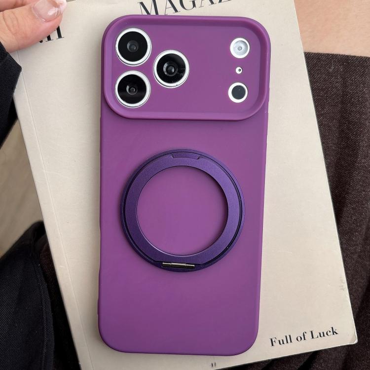 For iPhone 17 Pro Max Stress Relief Holder Magnetic Fine Hole Silicone Phone Case(Dark Purple)