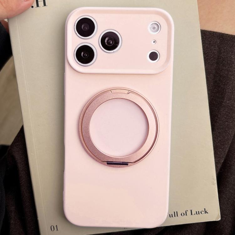 For iPhone 17 Pro Max Stress Relief Holder Magnetic Fine Hole Silicone Phone Case(Pink)