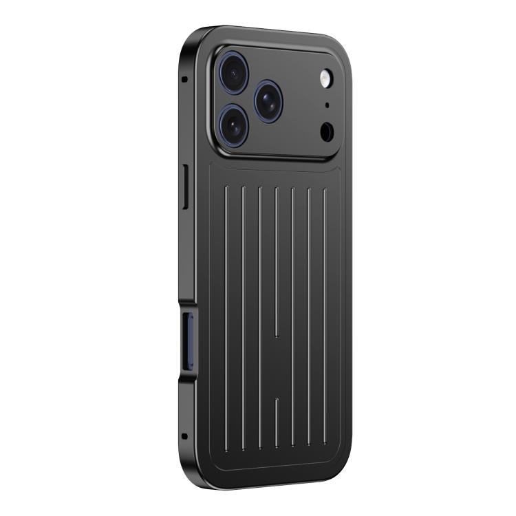 For iPhone 17 Pro Max Suitcase Texture Magnetic King Series Aluminum Alloy Phone Case with Tempered Glass Film(Black)