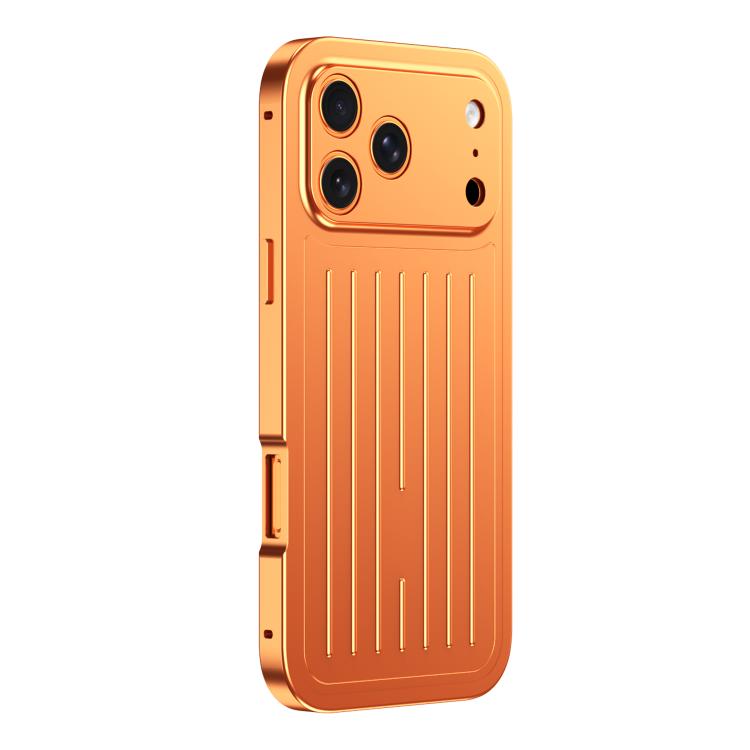 For iPhone 17 Pro Max Suitcase Texture Magnetic King Series Aluminum Alloy Phone Case with Tempered Glass Film(Orange)