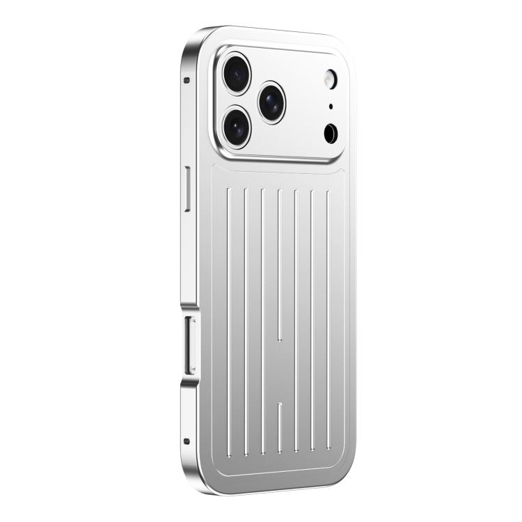 For iPhone 17 Pro Max Suitcase Texture Magnetic King Series Aluminum Alloy Phone Case with Tempered Glass Film(Silver)