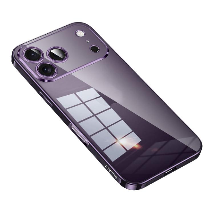 For iPhone 17 Pro Max SULADA Shine Through Series Plating TPU Transparent Phone Case(Dark Purple)