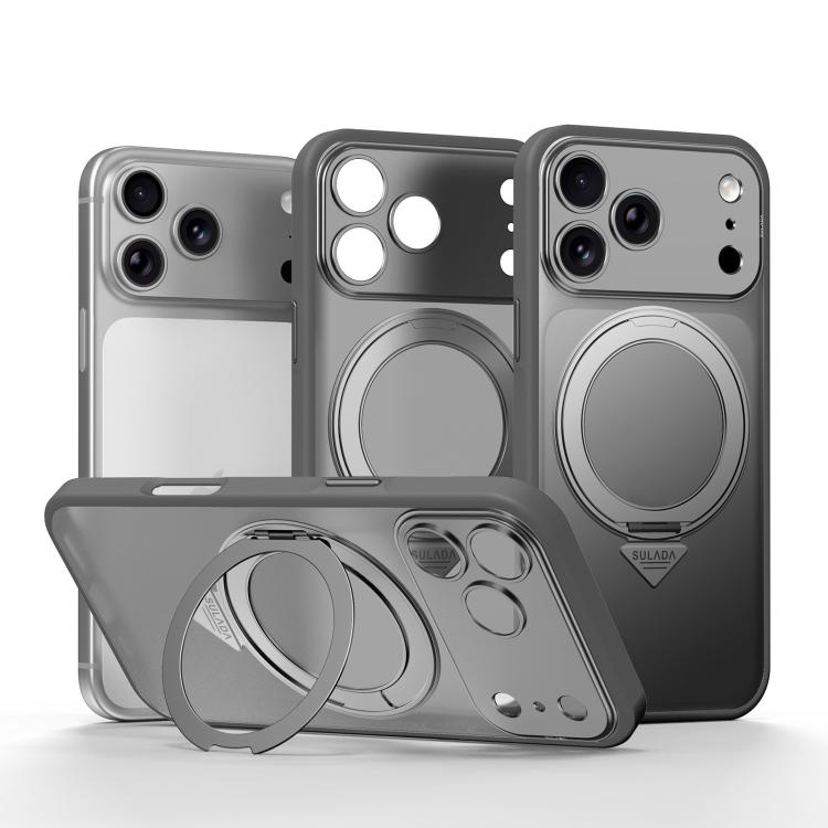 For iPhone 17 Pro Max SULADA Transforms Into 17 Pro Semi-Transparent Matte Rotation Magnetic Holder Phone Case(Gray)