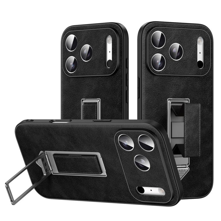 For iPhone 17 Pro Max SULADA Wristband Hidden Metal Holder Faux Leather Phone Case(Black)
