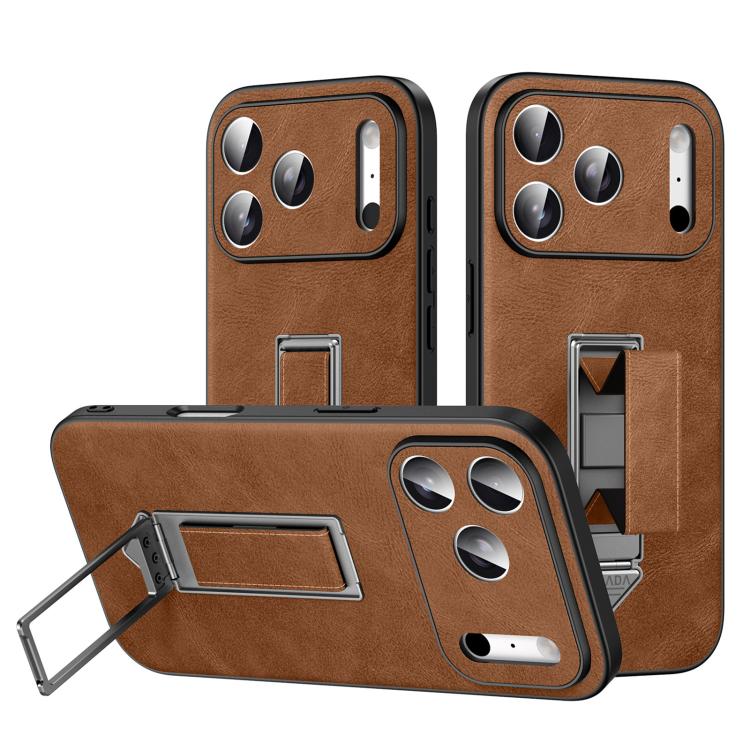 For iPhone 17 Pro Max SULADA Wristband Hidden Metal Holder Faux Leather Phone Case(Brown)