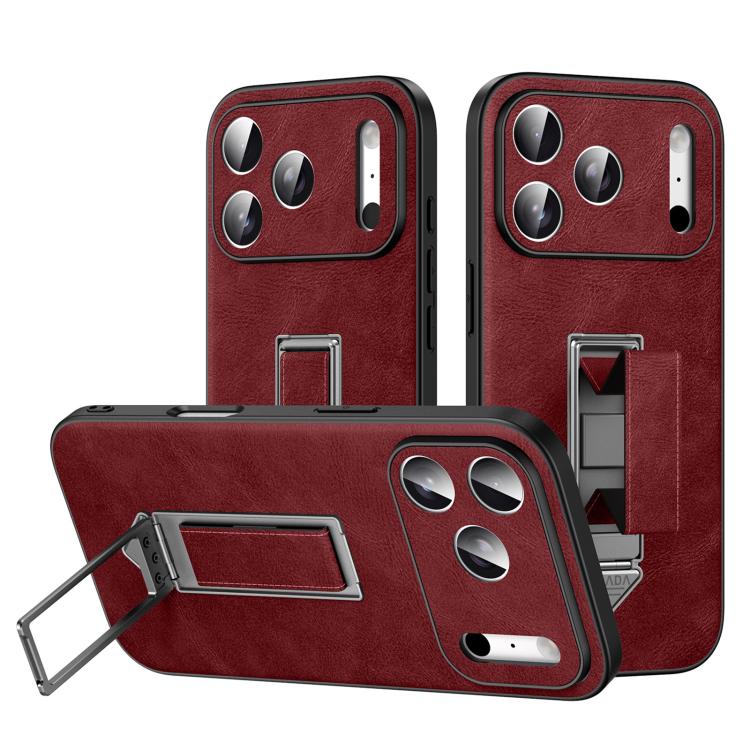 For iPhone 17 Pro Max SULADA Wristband Hidden Metal Holder Faux Leather Phone Case(Red)