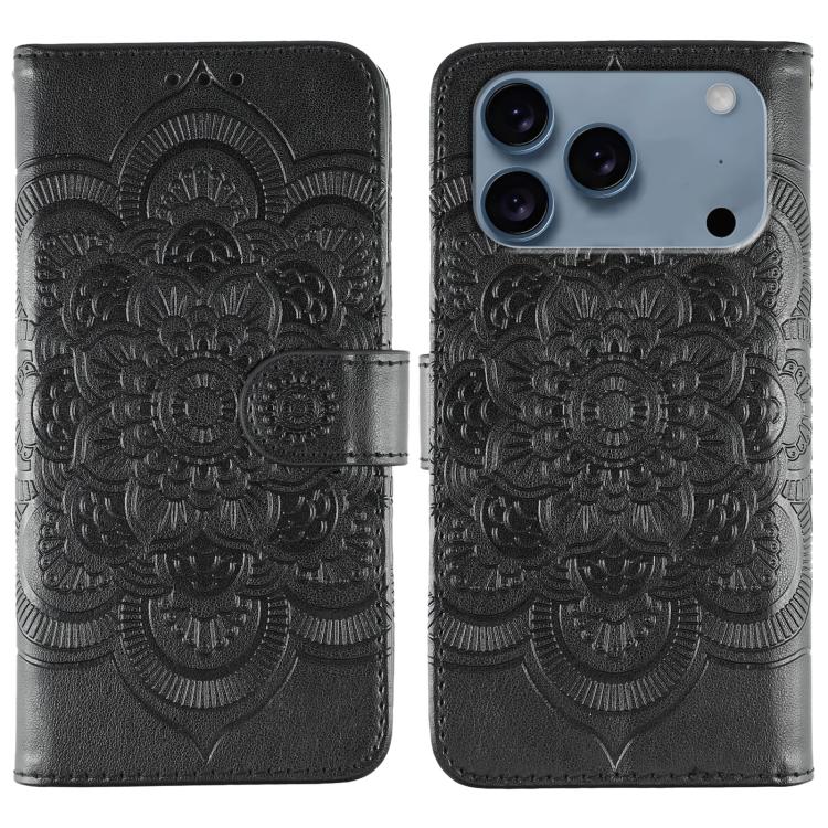For iPhone 17 Pro Max Sun Mandala Embossing Leather Phone Case(Black)
