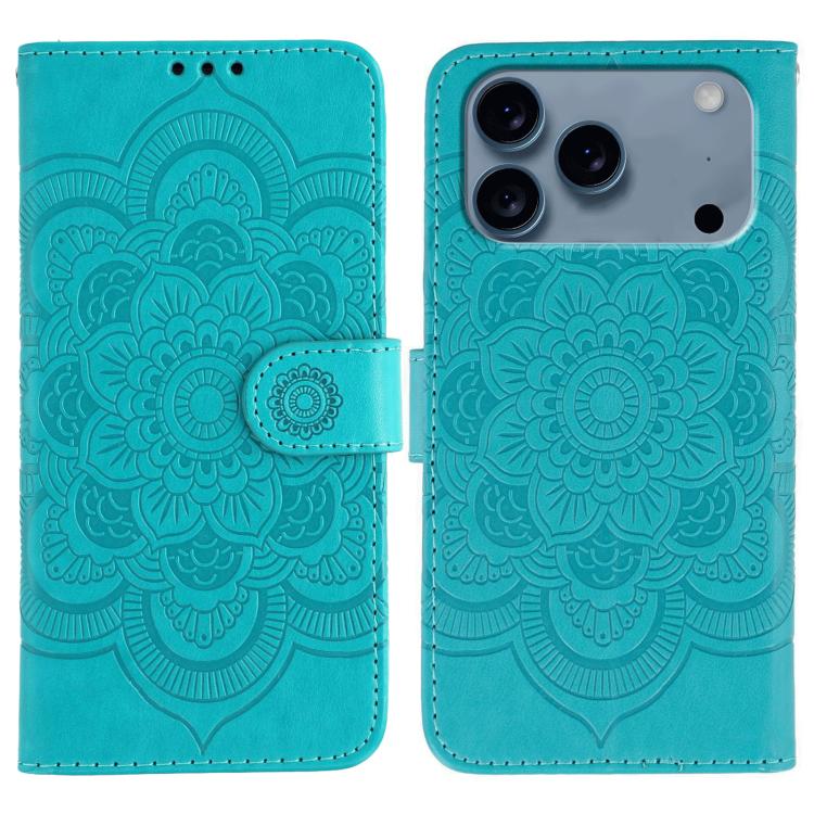 For iPhone 17 Pro Max Sun Mandala Embossing Leather Phone Case(Blue)