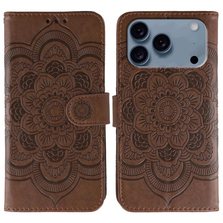For iPhone 17 Pro Max Sun Mandala Embossing Leather Phone Case(Brown)