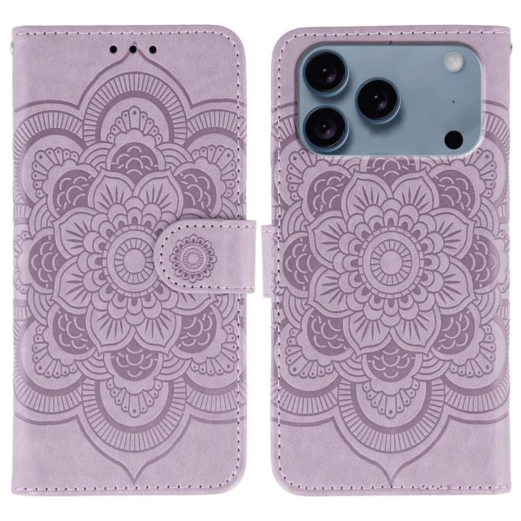 For iPhone 17 Pro Max Sun Mandala Embossing Leather Phone Case(Purple)