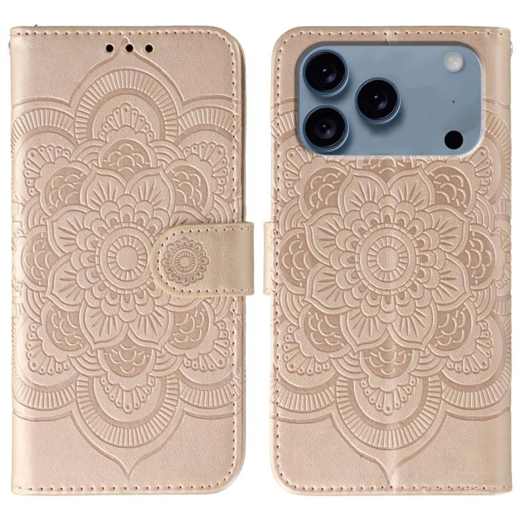For iPhone 17 Pro Max Sun Mandala Embossing Leather Phone Case(Rose Gold)