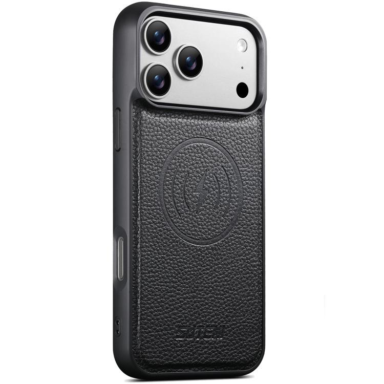 For iPhone 17 Pro Max Suteni G5 Large Litchi Texture Vegan Leather Magnetic Back Phone Case(Black)