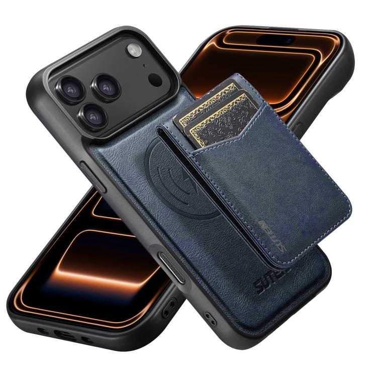 For iPhone 17 Pro Max Suteni G5S5 2-in-1 Magnetic Detachable Bottle Opener Card Bag Cow Leather Back Phone Case(Blue)