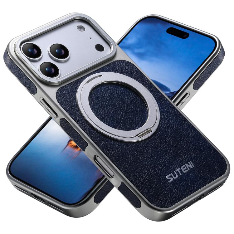 For iPhone 17 Pro Max Suteni G6 Crazy Horse Texture Electroplated 360 Rotation Holder Magnetic Phone Case(Blue)