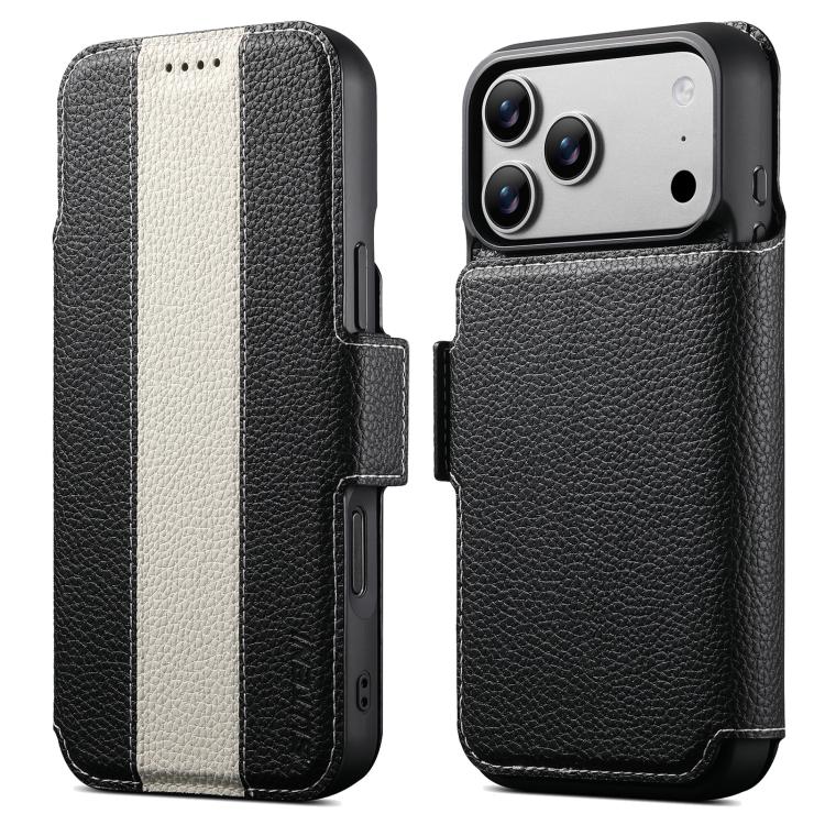 For iPhone 17 Pro Max Suteni Q08 2-in-1 Multi-function Magnetic Wallet Big Litchi Vegan Leather Phone Case(White)