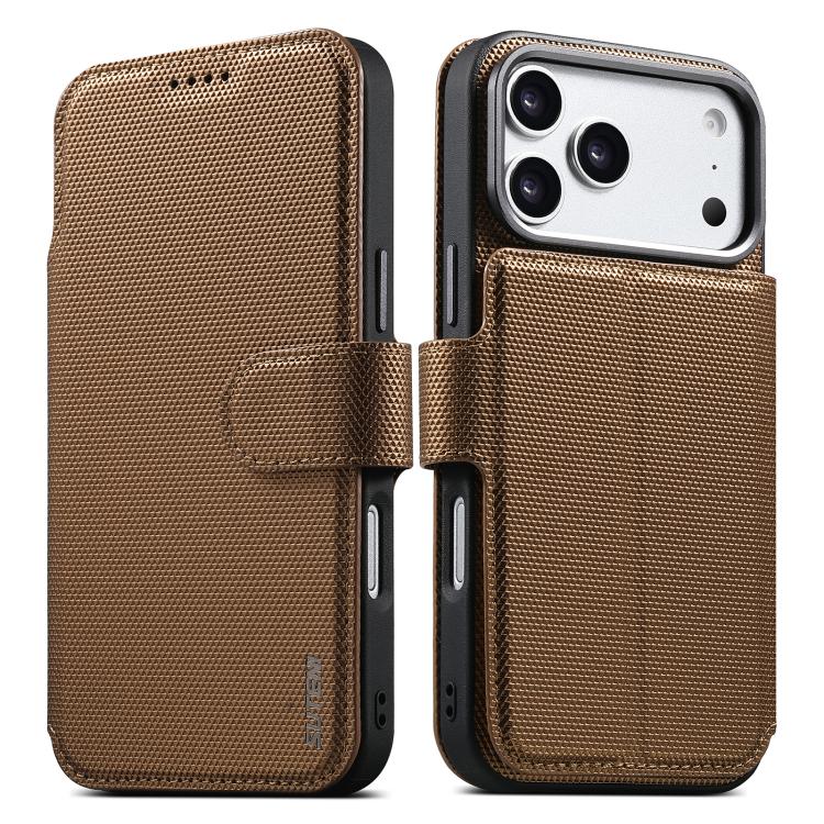 For iPhone 17 Pro Max Suteni Q09 Magnetic Detachable Wallet  2 in 1 Triangle Texture Vegan Leather Phone Case(Gold)
