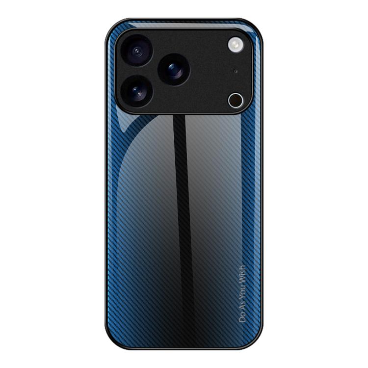 For iPhone 17 Pro Max Texture Gradient Glass TPU Phone Case(Blue)